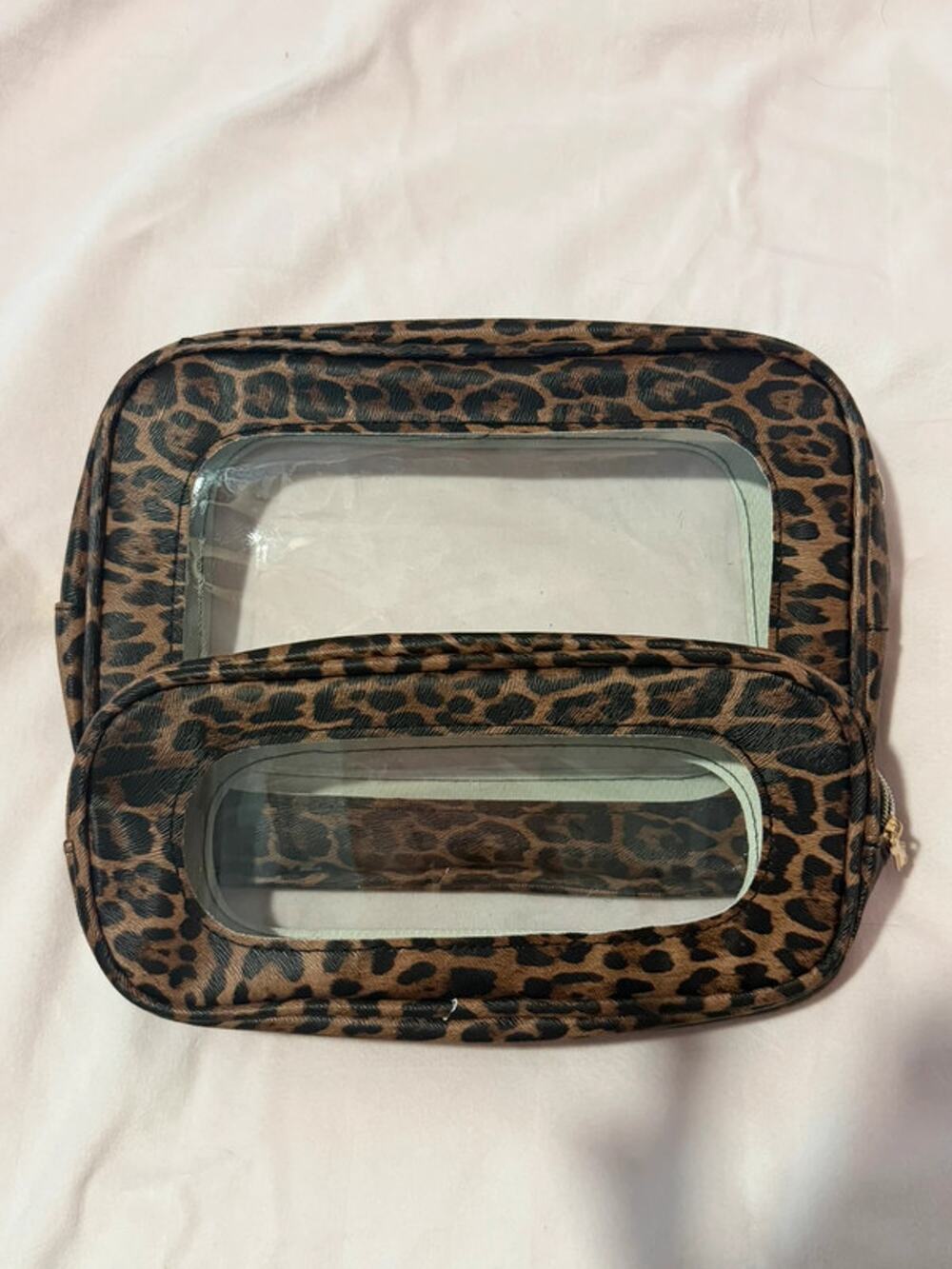 Leopard Print Clear Window Makeup Bag Set of 2 – Travel Cosmetic Pouches, New